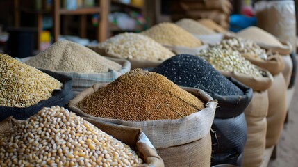 Miscellaneous grain crops selling at the market