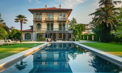 Wall Mural - Luxurious villa in Italy with big modern swimming pool and garden