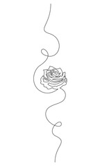 Aufkleber - One continuous line drawing of Rose flower. Decorative peony blossom for floral tattoo in simple linear style. Plant pattern for wedding invitation in Editable stroke. Outline vector illustration