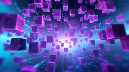 Colorful cubes, blockchain new technology transmission with digital background