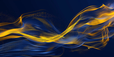 Poster - Abstract Artistic Image Depicting Blue and Yellow Dynamic Waves with Sparkles, background with copy space