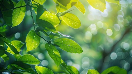 Nature of green leaf in garden at summer. Natural green leaves plants using as spring background cover page greenery environment ecology wallpaper  - generative ai