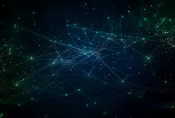 blue and green connectivity network with luminous connections and nodes forming a complex network sy