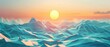 Low poly mesh in retro style, abstract futuristic background with sun - 3D rendering