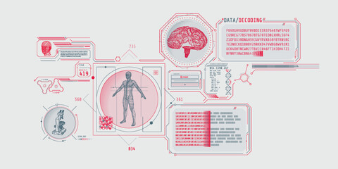 Wall Mural - Futuristic brain research program interface with data decoding.