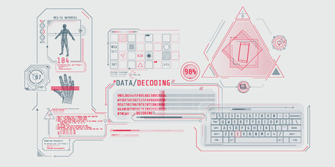 Wall Mural - futuristic hud interface for entering and decoding personal data.