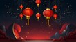 Silent red lanterns shine under the starry sky with the crescent moon, whispering hope and prosperity. Chinese new year concept background. Generative AI
