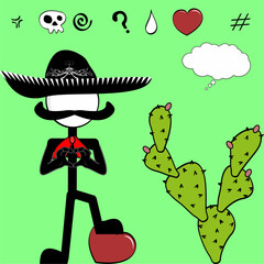 Wall Mural - mexican mariachi pictogram cartoon love heart hand pack collection in vector format