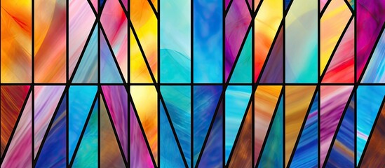 Wall Mural - A vibrant stained glass window featuring a symmetrical pattern of colorful triangles in shades of magenta, creating an artistic and eyecatching display