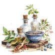 © Verzh - botanical illustration with plants chinese medicine and cosmetics