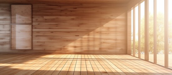 Wall Mural - A detailed view of a wooden floor inside a room with a large window letting in natural light
