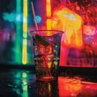 © kitidach - Iced beverage glowing under neon lights, nightlife allure low texture