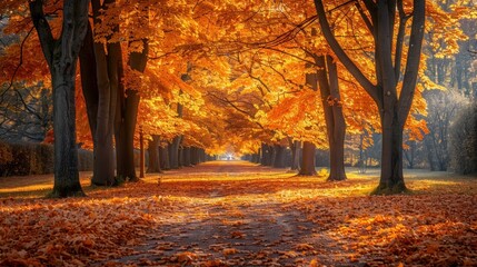 Wall Mural - Golden Foliage of Autumn in a Picturesque Park