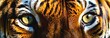 tiger head close-up, bright colors, eyes, wide panorama, print concept, paintings, wallpaper, design