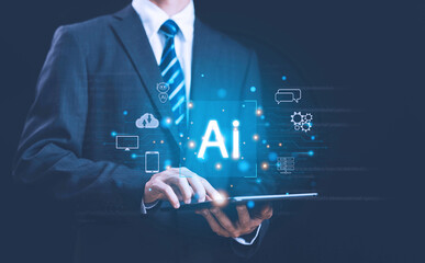 Wall Mural - ai digital technology, smart robot conversation, and bot artificial intelligence are open for custom