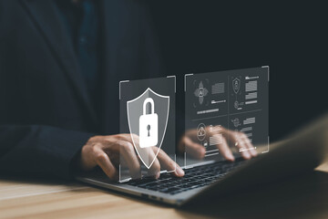 Wall Mural - password security and privacy on an online system, cybersecurity internet. lock mark protect attacks