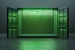 A large green container with neon lights inside.