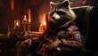 Old raccoon on a chair  wallpaper created with a generative ai technology 