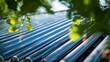 A closeup of a rooftop solar water heater with pipes and tubes directing the suns energy to heat and store water for daily use. . AI generation.