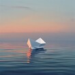 Paper boat on water, simplicity, wide shot, twilight hues , super realistic
