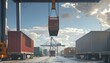 A crane lifts a container onto a truck, illustrating logistics, transportation, and loading operations
