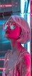 futurism, future mask, reflective metal, white hair, pink top, girl, people, portrait, minimalism, low saturation modern minimalistic