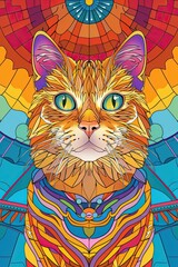 Wall Mural - illustration of a cute cat mandala