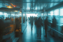 Blurry Commuters In Transit At A Busy Metropolitan Station