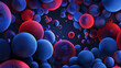 Abstract Spheres in Blue and Red Hues
. Vivid abstract composition of spherical shapes in varying sizes with a texture in blue and red colors on a dark background.
