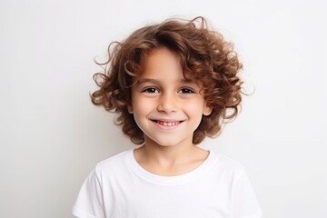 Sticker - Portrait of a cute little girl with curly hair smiling at the camera