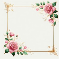 Wall Mural - Luxury wedding invitation card with copy space and roses ornaments