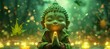 Young buddha statue meditation on forest. Religion Buddhism spirituality soul peace concept. Generative AI technology.	