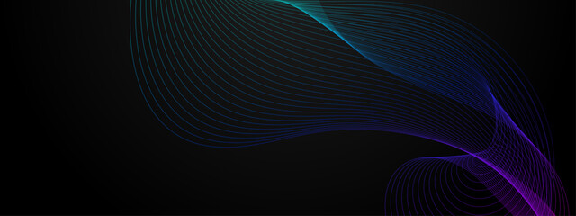 Wall Mural - Green blue and purple violet vector abstract modern technology background with glowing line. Modern smooth wavy lines. Futuristic concept. Suit for banner, brochure, cover, website, corporate, flyer