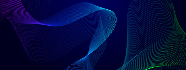 Wall Mural - Purple violet green and blue vector abstract line modern tech on neon background. Modern smooth wavy lines. Futuristic concept. Suit for banner, brochure, cover, website, corporate, flyer