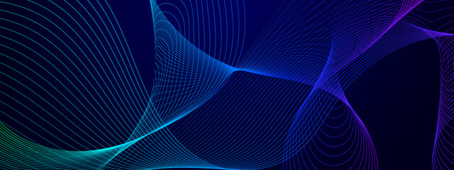 Wall Mural - Green blue and purple violet vector abstract modern technology background with glowing line. Modern smooth wavy lines. Futuristic concept. Suit for banner, brochure, cover, website, corporate, flyer