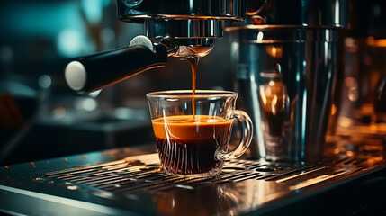 a cup of coffee brewed by an espresso machine