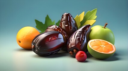 Wall Mural - Fruit dates food  and drink icon 3D rendering on isolated background.