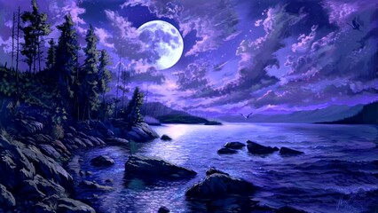 Wall Mural - Twilight Tranquility: Embracing the Beauty of a Peaceful Lake after Sundown. Seamless looping time-lapse virtual 4k video animation background
