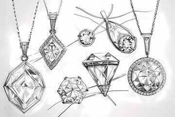 Hip-hop pendant design drawings, including gem hole positions, diamond size, overall size, and weight