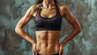 Fitness woman displaying toned abdominal muscles in frontal view.