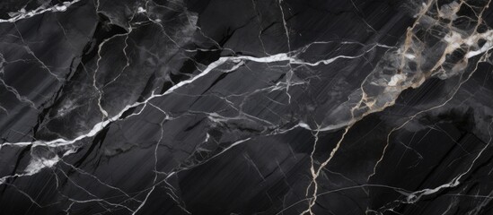 Wall Mural - A detailed shot capturing the intricate pattern of black marble with striking white veins, resembling a monochrome photography event in the darkness