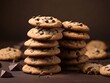 Delicious Chocolate Chip Cookies on Rich Brown Background