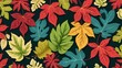 Vibrant Botanical Illustration: A Kaleidoscope of Colorful Leaves in Nature's Palette