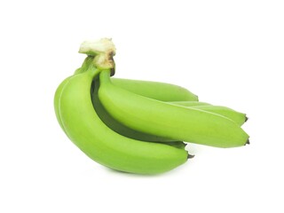 Fresh green raw bananas isolated on white background.	