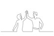 © Ali - woman man handshake five high hands together one line art design vector