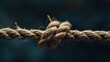Close-up of a frayed rope barely holding together suspense and danger looming against a stark