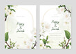 White orchid wedding invitation card template with flower and floral watercolor texture vector