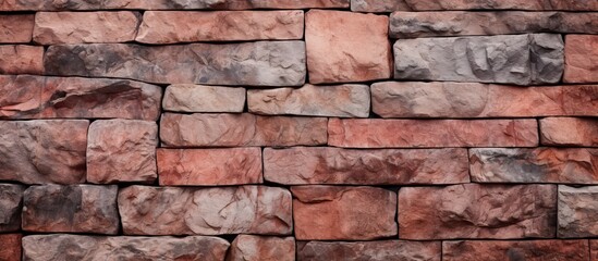 Wall Mural - This closeup image showcases the intricate pattern of red brickwork, highlighting the rectangular shapes and composite material of the stone wall