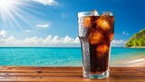 Fototapeta  - 暑い夏のビーチで飲むコーラ