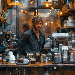 Barista in a retro aesthetic coffee shop